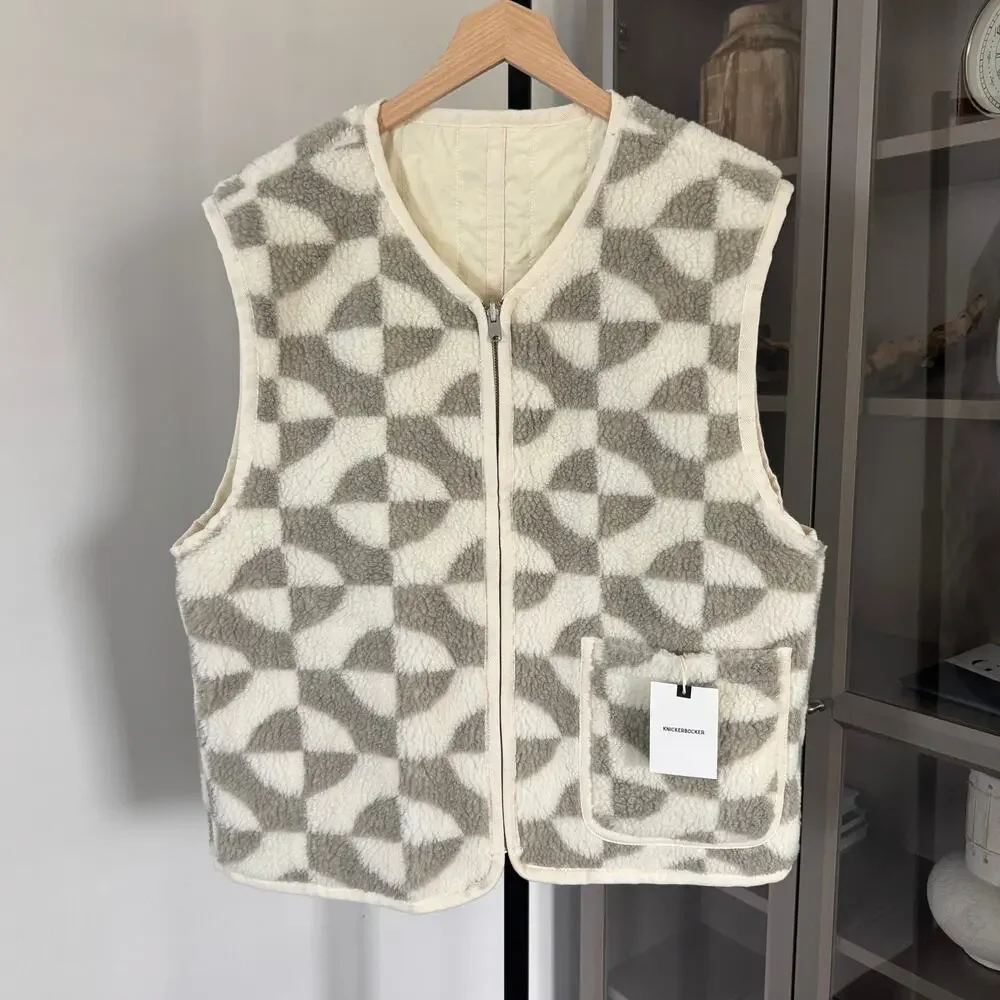 Knickerbocker Reverse Century Quilted Vest XXL NEW White Grey Pile Fleece Jacket